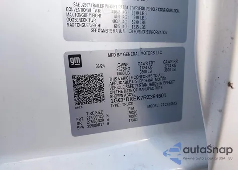 2024 Chevrolet Silverado 1500 4Wd Short Bed Lt With 2Fl из США, поврежденный, VIN 1GCPDKEK7RZ364501